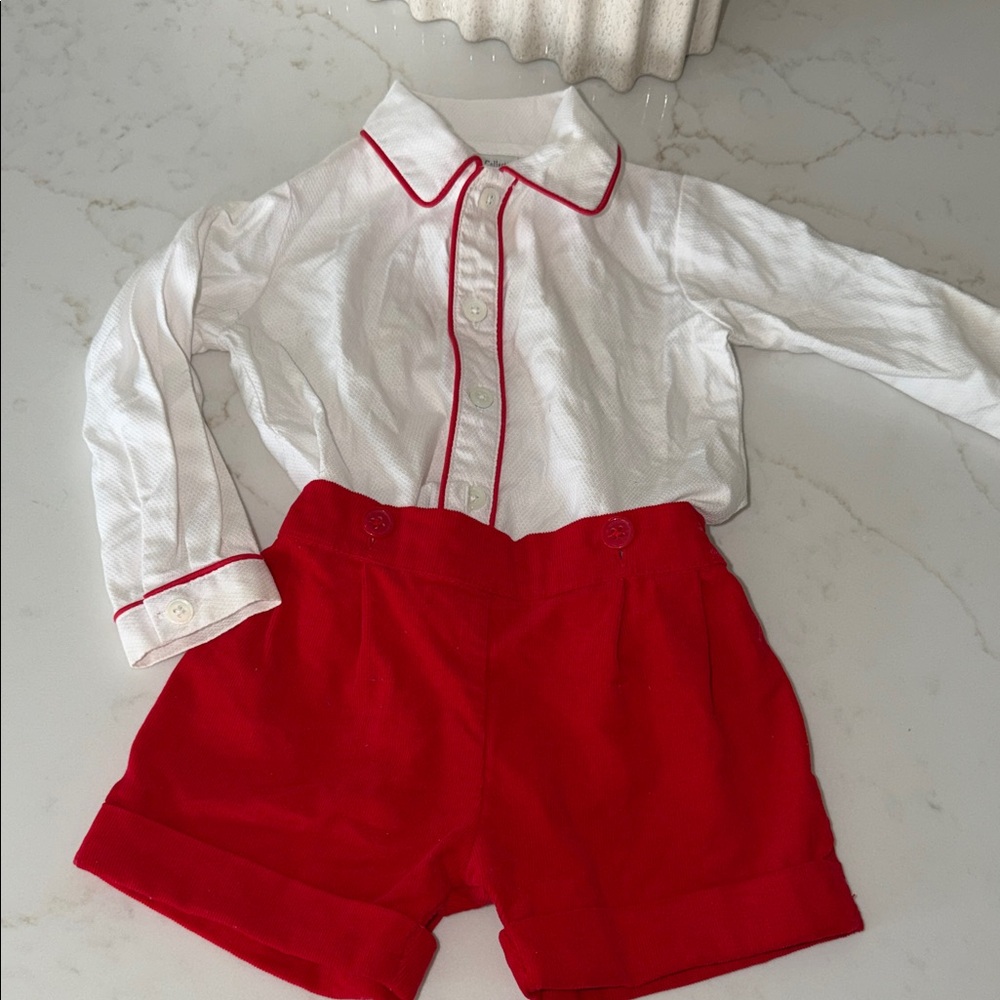 Rachel Riley White Shirt with Red Piping